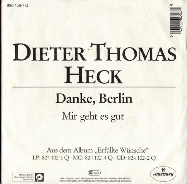 Dieter Thomas Heck - Danke, Berlin Vinyl Singles Vinyl Very Good (VG) <br> Hoes Good Plus (G+)