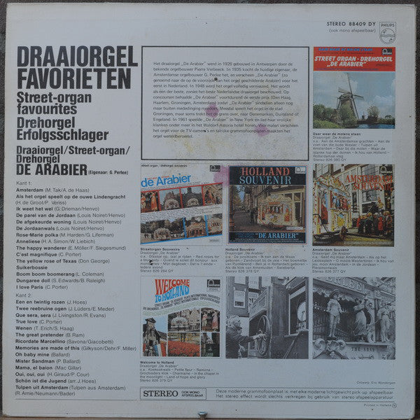 Draaiorgel De Arabier - Draaiorgelfavorieten (LP) Vinyl LP Vinyl Zeer Goed / Hoesje Goed "VINYLSINGLES.NL"