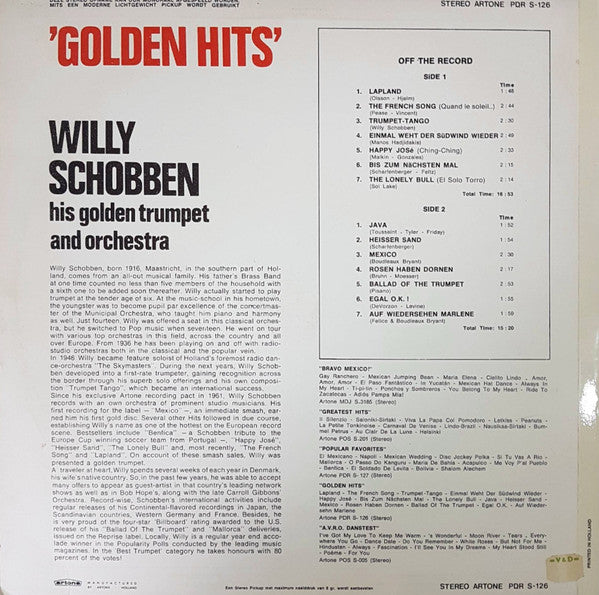 Willy Schobben - Golden Hits (LP) Vinyl LP Vinyl Very Good (VG) <br> Hoes Good Plus (G+)