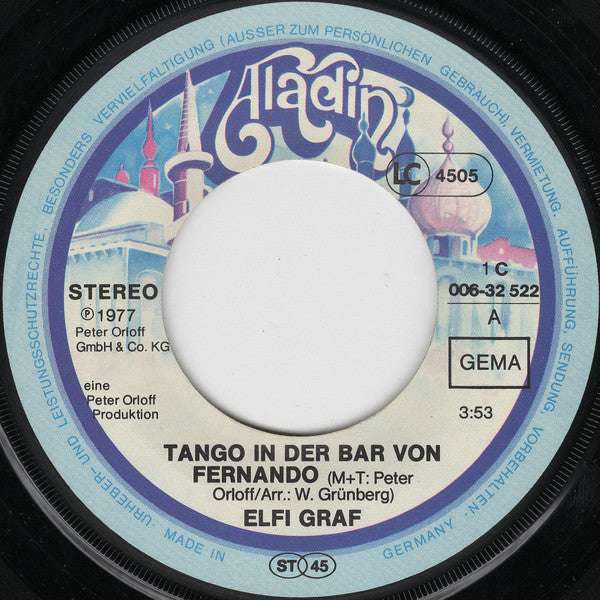 Elfi Graf - Tango In Der Bar Von Fernando Vinyl Singles Vinyl Very Good (VG) <br> Hoes Good Plus (G+)