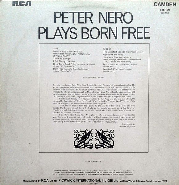 Peter Nero - Peter Nero Plays Born Free And Others (LP) Vinyl LP Vinyl Very Good (VG) <br> Hoes Good Plus (G+)