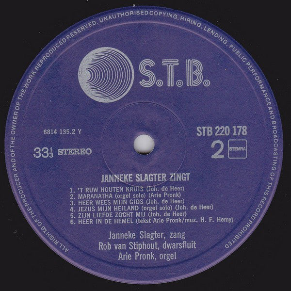 Janneke Slagter - Janneke Slagter Zingt (LP) Vinyl LP Vinyl Very Good (VG) <br> Hoes Good Plus (G+)