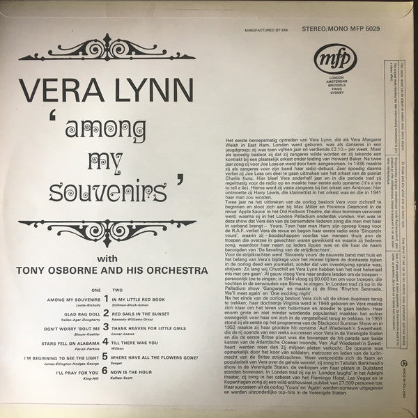 Vera Lynn With Tony Osborne And His Orchestra - Among My Souvenirs (LP) Vinyl LP Vinyl Very Good (VG) <br> Hoes Good Plus (G+)