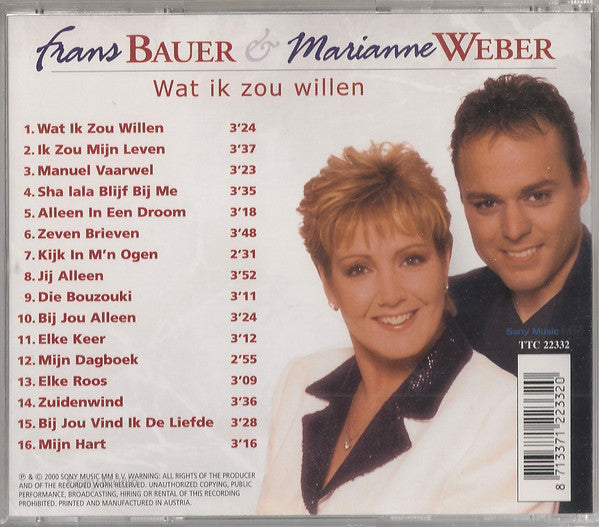 Frans Bauer & Marianne Weber - Wat Ik Zou Willen (CD) Compact Disc Vinyl Very Good (VG) <br> Hoes Good Plus (G+)