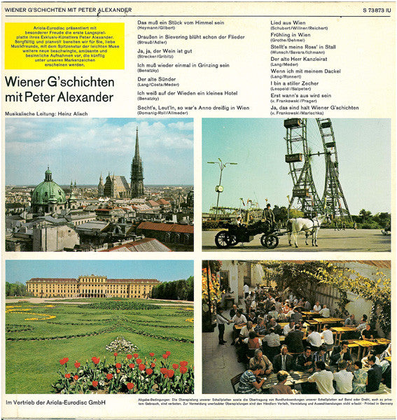 Peter Alexander - Wiener G'schichten Mit Peter Alexander (LP) Vinyl LP Vinyl Very Good (VG) <br> Hoes Good Plus (G+)