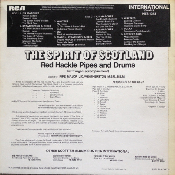 Red Hackle Pipes And Drums – The Spirit Of Scotland (LP) Vinyl LP Vinyl Very Good (VG) <br> Hoes Good Plus (G+)