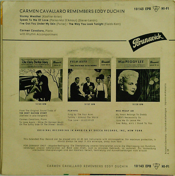 Carmen Cavallaro - Remembers Eddy Duchin Vinyl Singles EP