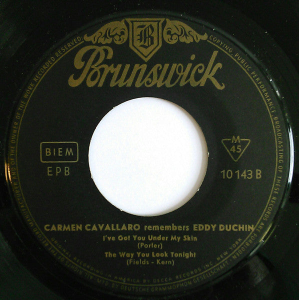 Carmen Cavallaro - Remembers Eddy Duchin Vinyl Singles EP Vinyl Very Good (VG) <br> Hoes Good Plus (G+)