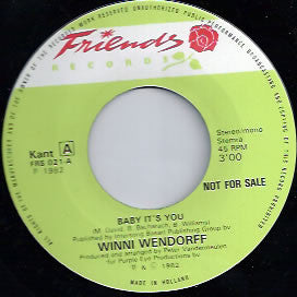 Winni Wendorff, Dance Reaction - Baby It's You Vinyl Singles Vinyl Very Good (VG) <br> Hoes Good Plus (G+)
