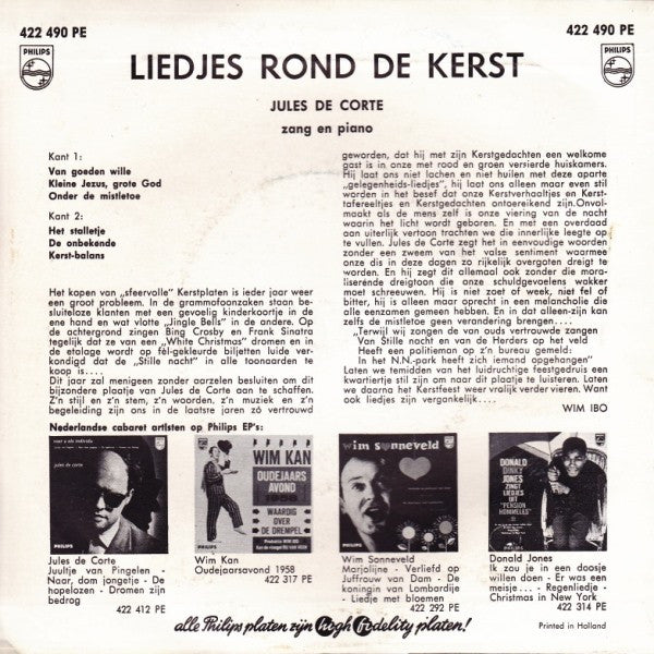 Jules de Corte - Liedjes Rond De Kerst Vinyl Singles Vinyl Very Good (VG) <br> Hoes Good Plus (G+)