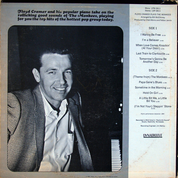 Floyd Cramer - Floyd Cramer Plays The Monkees (LP) Vinyl LP Vinyl Very Good (VG) <br> Hoes Good Plus (G+)