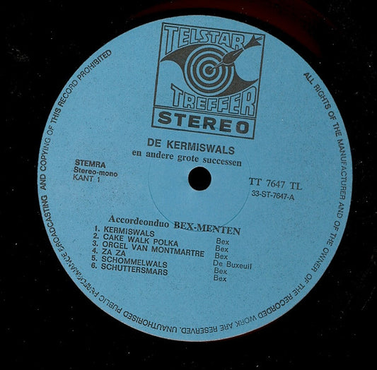 Akkordeon-Duo Bex-Menten - De Kermiswals En Andere Grote Successen (LP) Vinyl LP Vinyl Zeer Goed / Hoesje Goed "VINYLSINGLES.NL"
