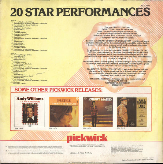 Various - 20 Star Performances (LP) Vinyl LP Vinyl Zeer Goed / Hoesje Goed "VINYLSINGLES.NL"