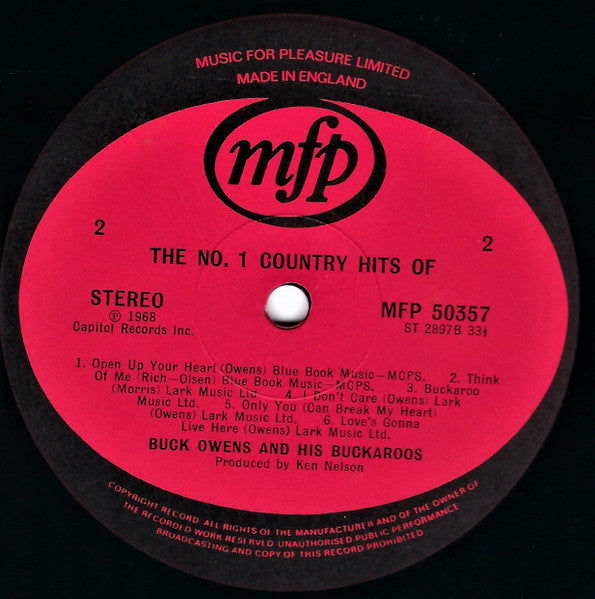 Buck Owens - The No. * Country Hits Of Buck Owens (LP) Vinyl LP Vinyl Very Good (VG) <br> Hoes Good Plus (G+)