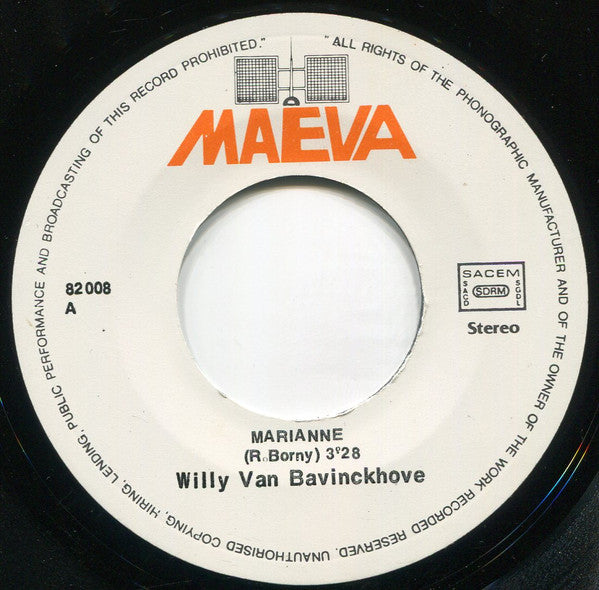 Willy Van Bavinckhove & The Rangers - Marianne Vinyl Singles