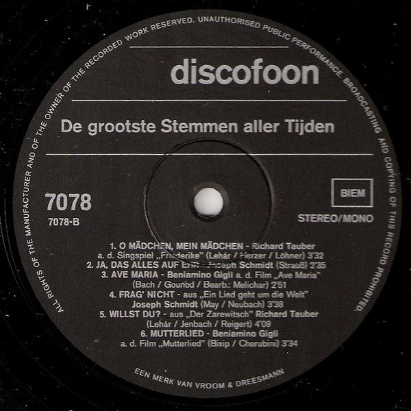 Various - De Grootste Stemmen Aller Tijden (LP) Vinyl LP Vinyl Very Good (VG) <br> Hoes Good Plus (G+)