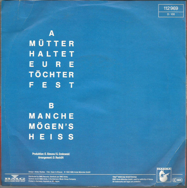 Klaus Densow - Mütter Haltet Eure Töchter Fest Vinyl Singles Vinyl Very Good (VG) <br> Hoes Good Plus (G+)