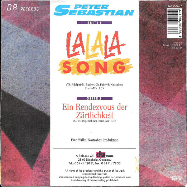 Peter Sebastian - Lalala-Song Vinyl Singles Vinyl Very Good (VG) <br> Hoes Good Plus (G+)