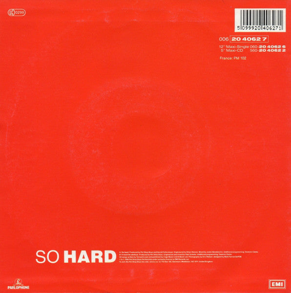 Pet Shop Boys - So Hard Vinyl Singles Vinyl Very Good (VG) <br> Hoes Good Plus (G+)