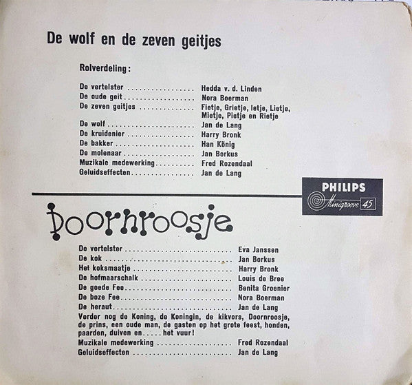 Jan De Lang - De Wolf En De * Geitjes Vinyl Singles Vinyl (VG) <br> Hoes (G+)