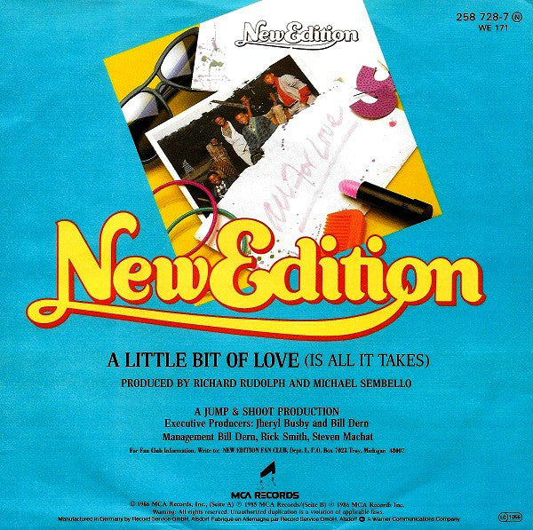 New Edition - A Little Bit Of Love (Is All It Takes) Vinyl Singles Vinyl Very Good (VG) <br> Hoes Good Plus (G+)