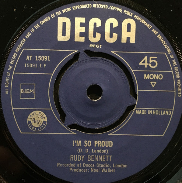 Rudy Bennett - I'm So Proud Vinyl Singles