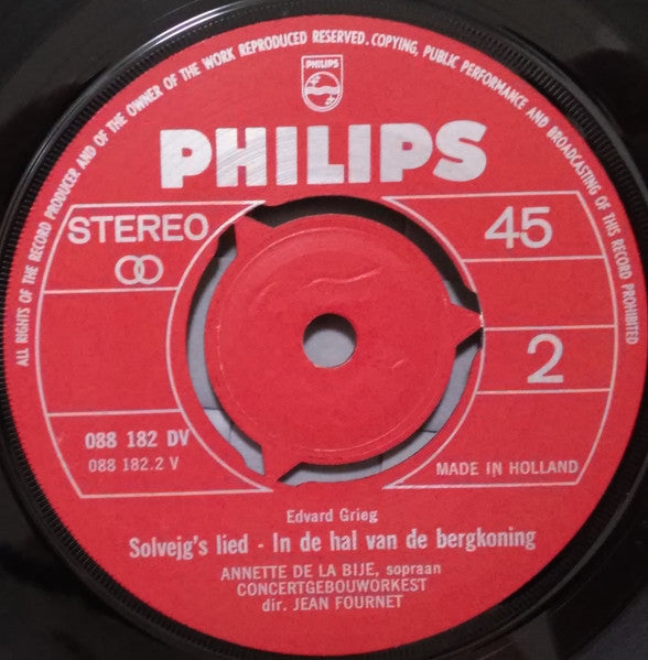Concertgebouworkest, Jean Fournet, Annette de la Bije - Peer Gynt Suites Vinyl Singles EP Vinyl Very Good (VG) <br> Hoes Good Plus (G+)