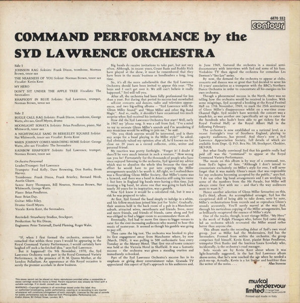 Syd Lawrence - Command Performance (LP) Vinyl LP Vinyl Very Good (VG) <br> Hoes Good Plus (G+)