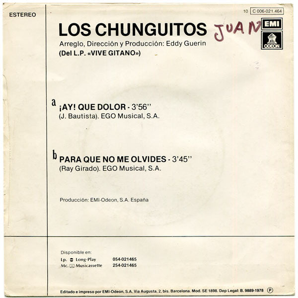 Los Chunguitos - ¡Ay! Que Dolor Vinyl Singles Vinyl Very Good (VG) <br> Hoes Good Plus (G+)