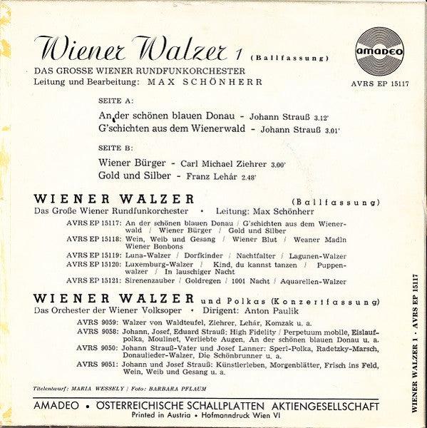 Das Große Wiener Rundfunkorchester - Wiener Walzer * (Ballfassung) Vinyl Singles EP Vinyl Very Good (VG) <br> Hoes Good Plus (G+)