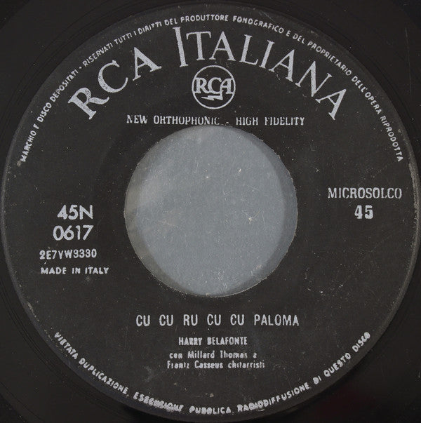 Belafonte - Cu Cu Ru Cu Cu Paloma Vinyl Singles Vinyl Very Good (VG) <br> Hoes Good Plus (G+)