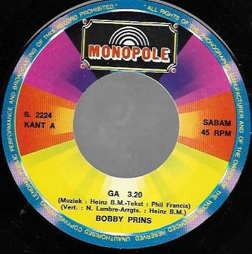 Bobby Prins - Ga 43198 Vinyl Singles Vinyl Zeer Goed / Hoesje Goed "VINYLSINGLES.NL"