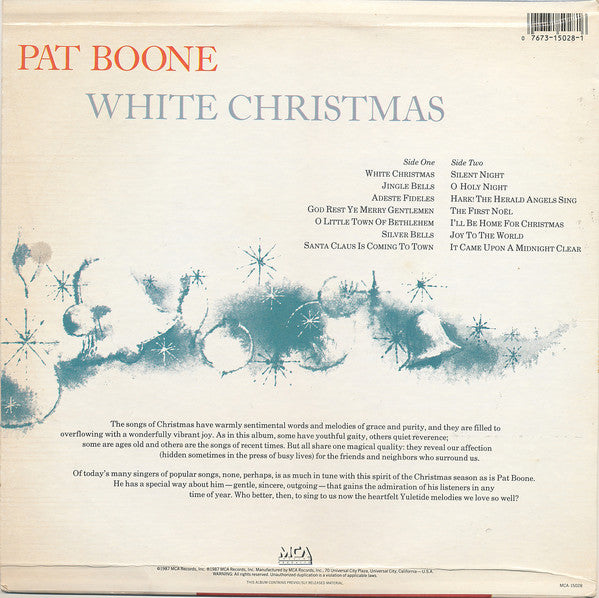 Pat Boone - White Christmas (LP) Vinyl LP Vinyl Very Good (VG) <br> Hoes Good Plus (G+)