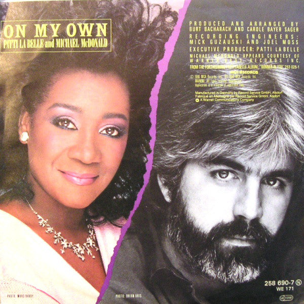 Patti La Belle And Michael McDonald - On My Own 08524 Vinyl Singles Vinyl Very Good (VG) <br> Hoes Good Plus (G+)