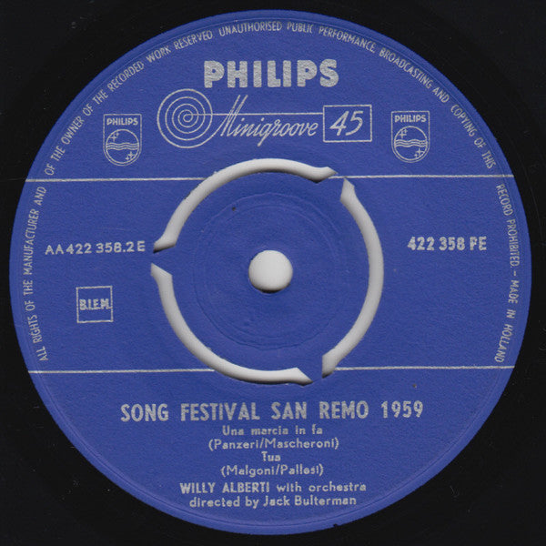 Willy Alberti - Song Festival San Remo Vinyl Singles EP