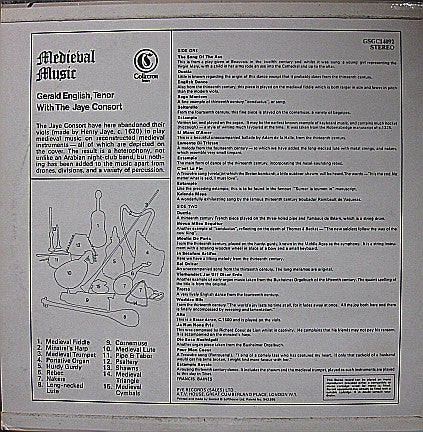 Gerald English With Jaye Consort - Medieval Music (LP) Vinyl LP Vinyl Very Good (VG) <br> Hoes Good Plus (G+)
