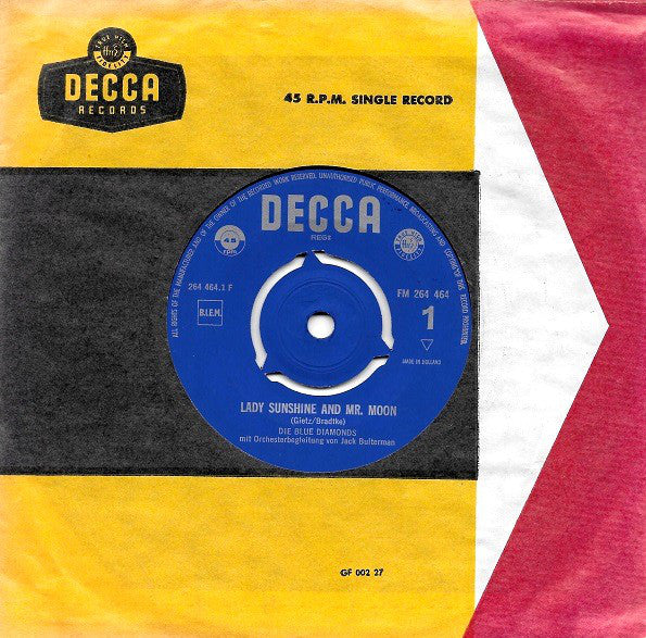 Blue Diamonds - Lady Sunshine And Mr. Moon Vinyl Singles Vinyl Very Good (VG) <br> Hoes Good Plus (G+)