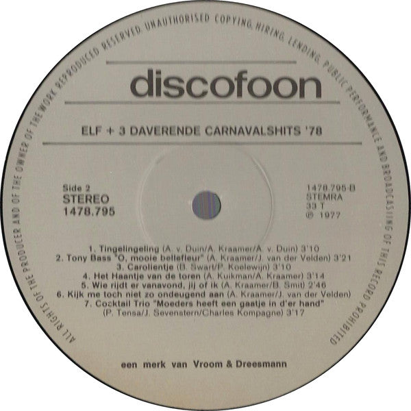 Various - Elf + 3 Daverende Carnavalshits '78 (LP) Vinyl LP Vinyl Zeer Goed / Hoesje Goed "VINYLSINGLES.NL"