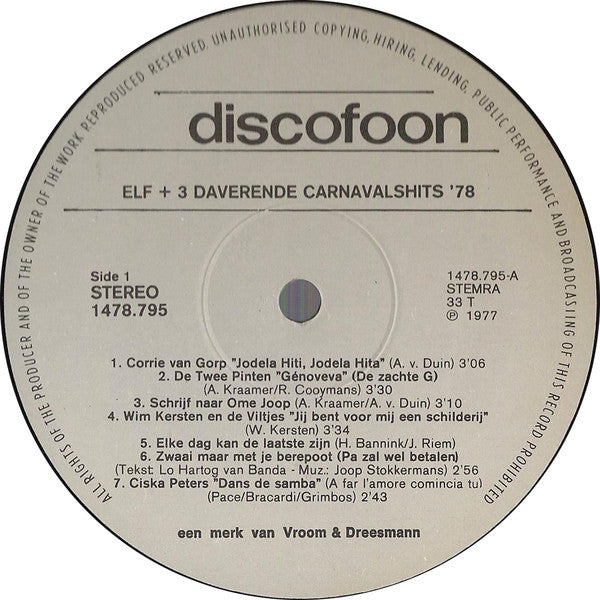 Various - Elf + 3 Daverende Carnavalshits '78 (LP) Vinyl LP