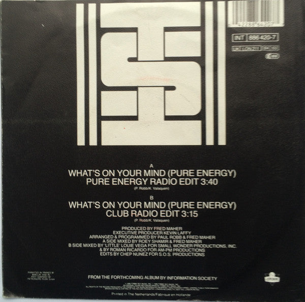 Information Society - What's On Your Mind (Pure Energy) Vinyl Singles Vinyl (VG) <br> Hoes (G+)