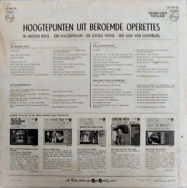 Various - Hoogtepunten Uit Beroemde Operettes (LP) Vinyl LP Vinyl Very Good (VG) <br> Hoes Good Plus (G+)