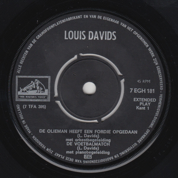Louis Davids - De Olieman Heeft Een Fordje Opgedaan Vinyl Singles EP