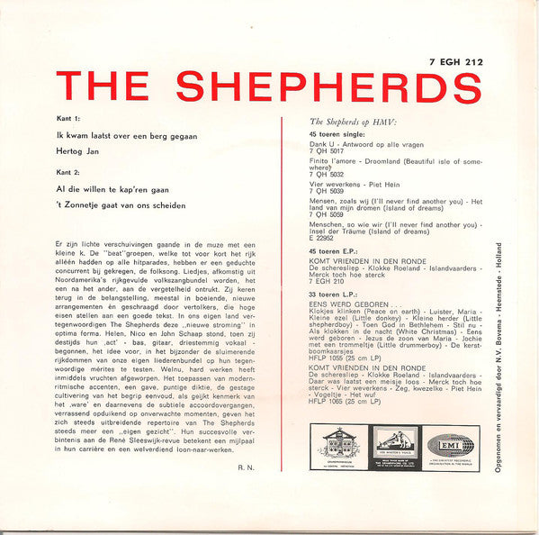 Shepherds - Ik Kwam Laatst Over Een Berg Gegaan Vinyl Singles EP Vinyl Very Good (VG) <br> Hoes Good Plus (G+)
