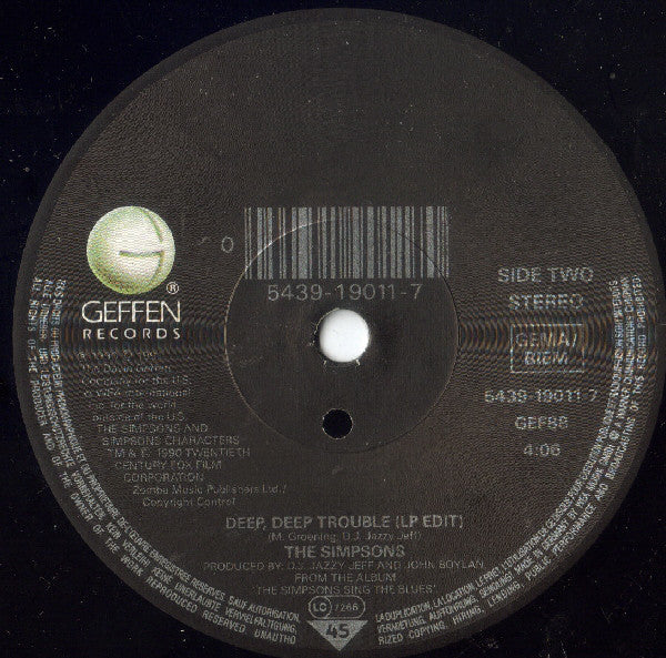 Simpsons - Deep, Deep Trouble (UK) Vinyl Singles Vinyl Very Good (VG) <br> Hoes Good Plus (G+)
