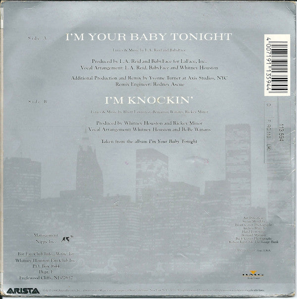 Whitney Houston - I'm Your Baby Tonight 30259 Vinyl Singles Vinyl Very Good (VG) <br> Hoes Good Plus (G+)