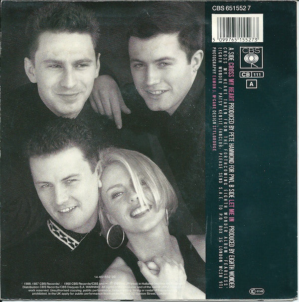 Eighth Wonder - Cross My Heart Vinyl Singles Vinyl Very Good (VG) <br> Hoes Good Plus (G+)