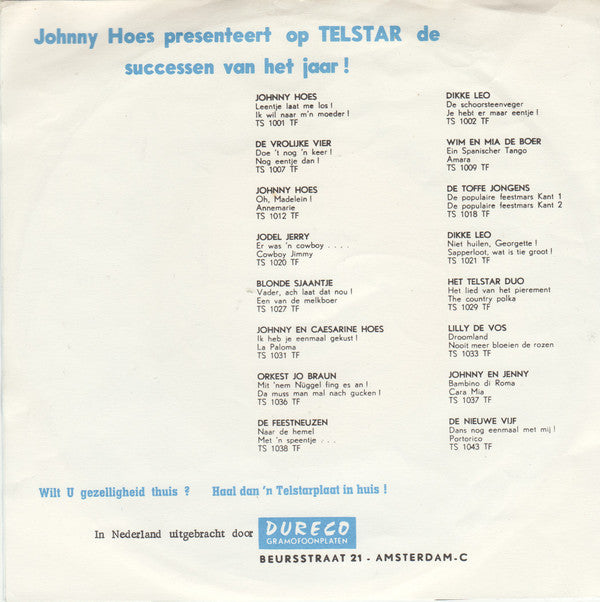 Johnny Hoes - En Van je Hoempa 41055 Vinyl Singles Vinyl Very Good (VG) <br> Hoes Good Plus (G+)