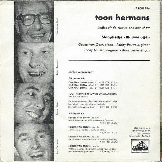 Toon Hermans - Slaapliedje 10551 Vinyl Singles EP Vinyl Zeer Goed / Hoesje Goed "VINYLSINGLES.NL"