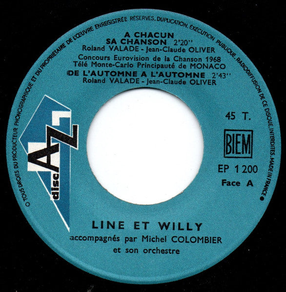Line Et Willy - A Chacun Sa Chanson Vinyl Singles EP