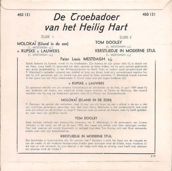Troebadoer Van Het Heilig Hart - Molokaï Vinyl Singles EP Vinyl Very Good (VG) <br> Hoes Good Plus (G+)